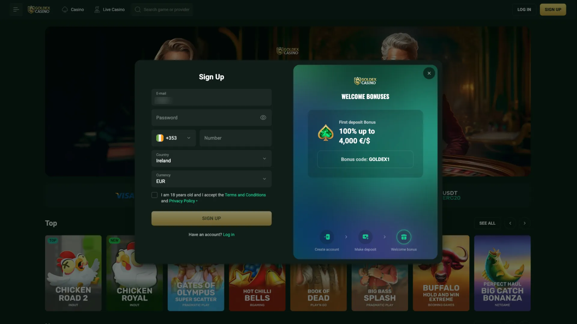Goldex Casino sign up offer