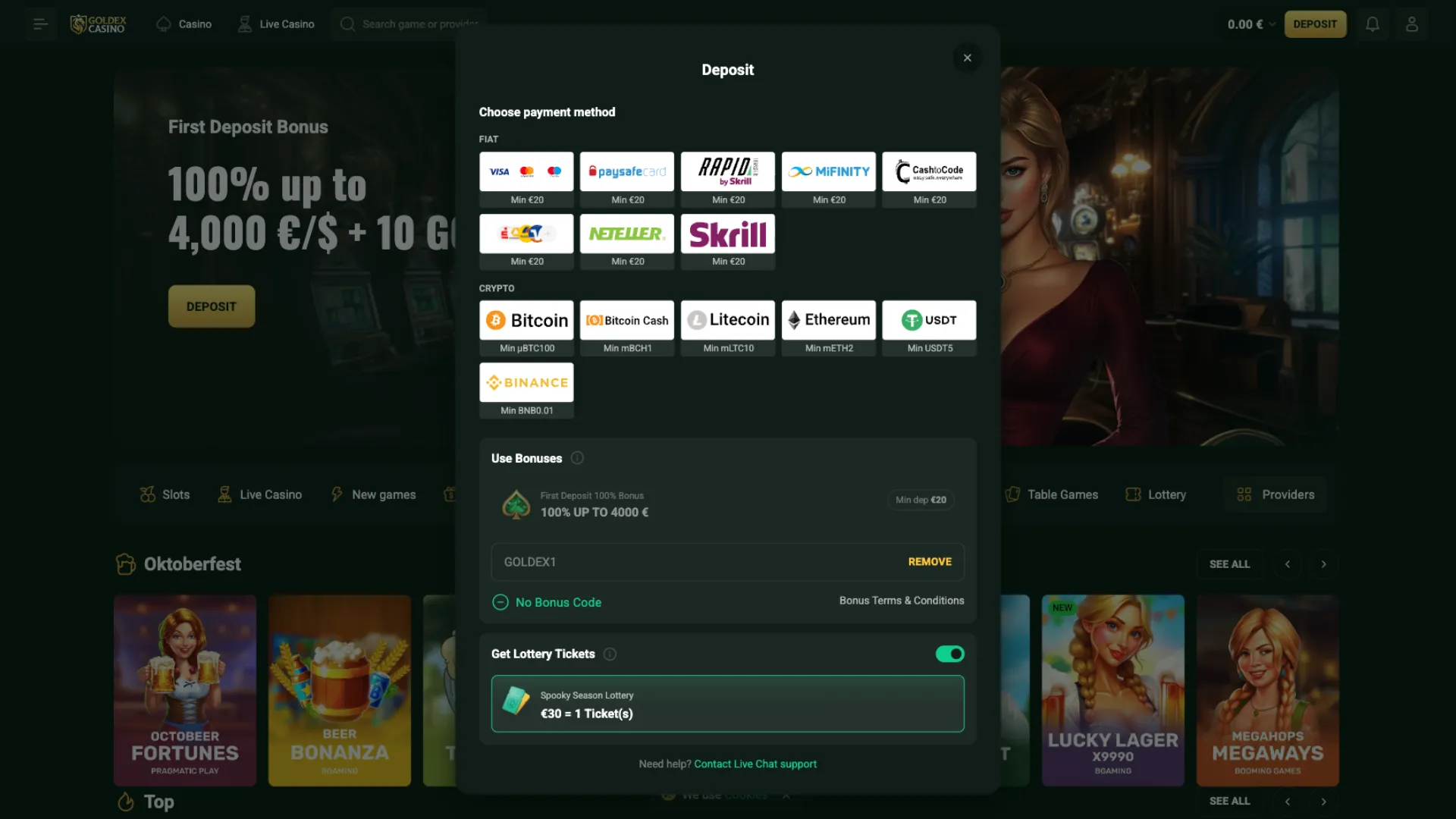 Goldex casino welcome bonus