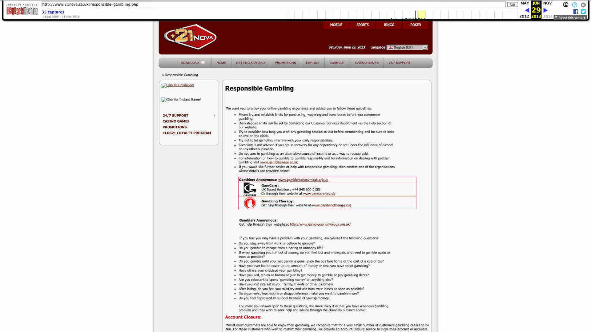 Responsible gambling tools at 32 Vegas casino