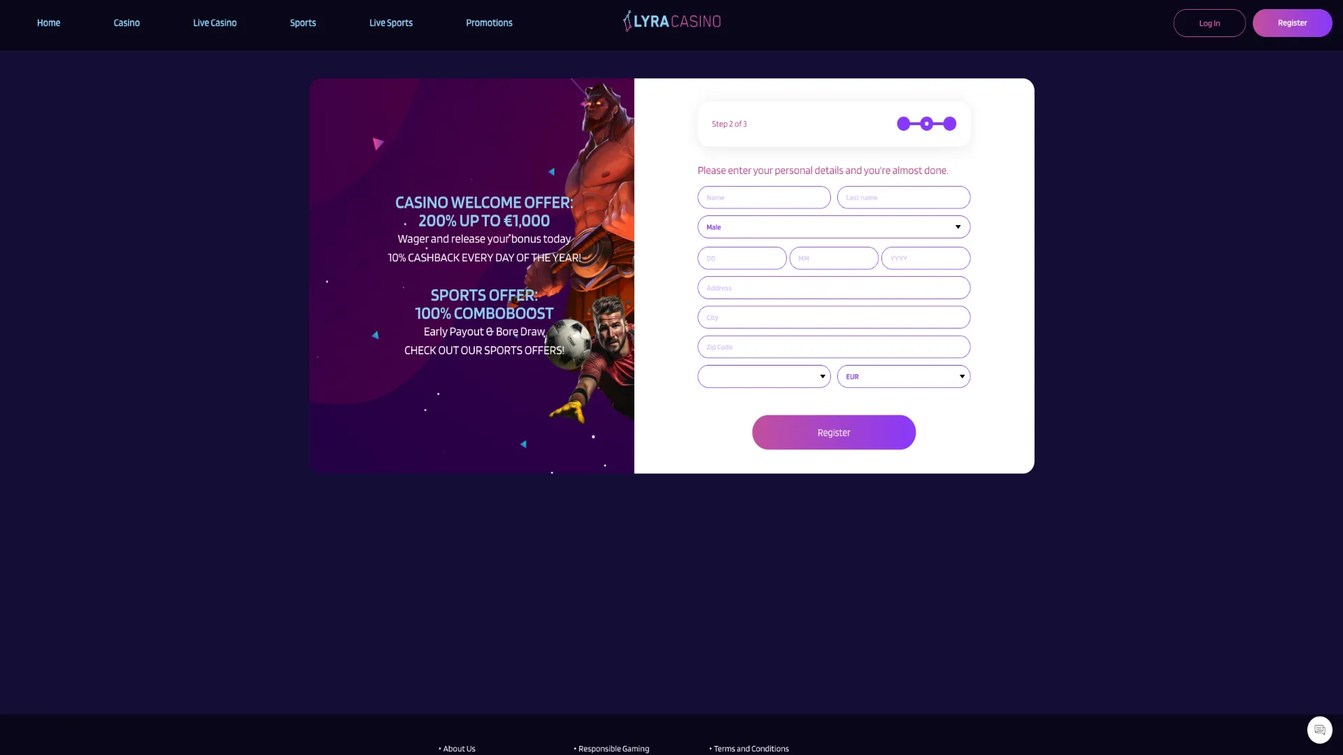 Registration Lyra Casino Step 2