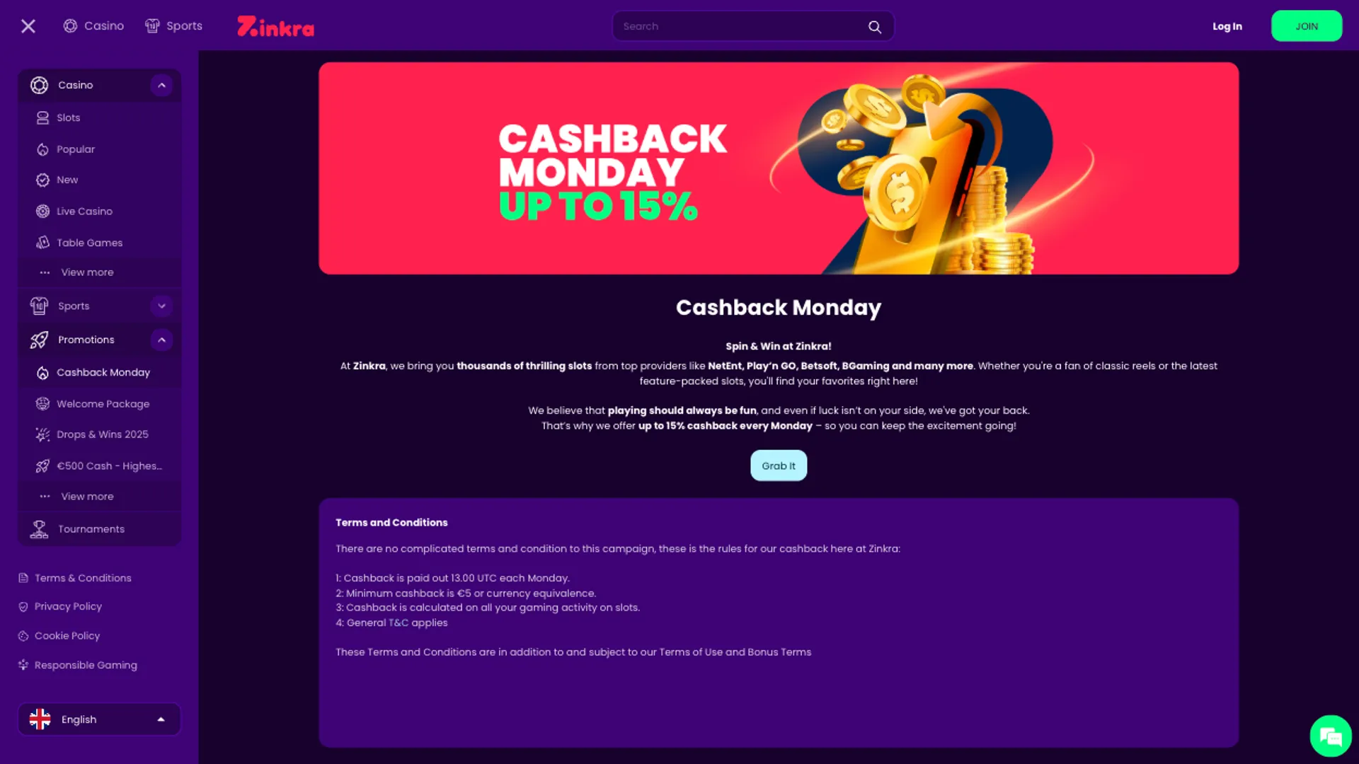 Zinkra Cashback Bonus