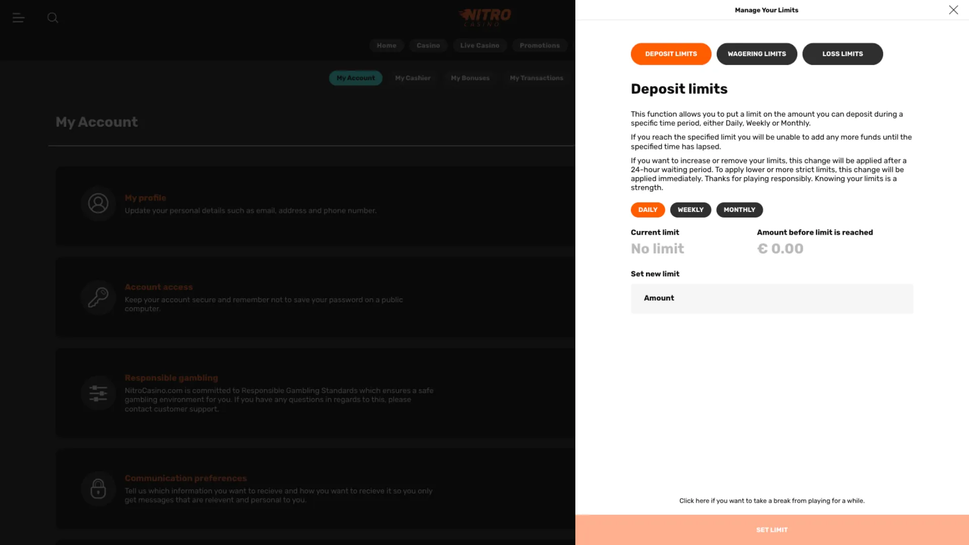 Responsible gambling tools at NitroCasino