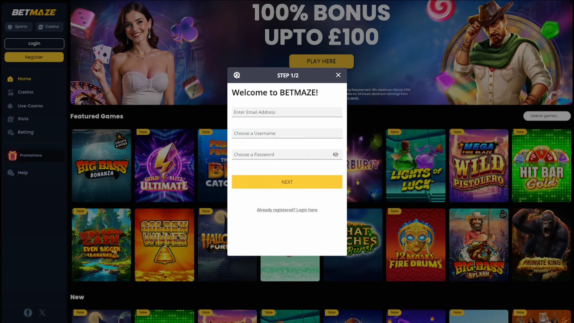 Register on the home page