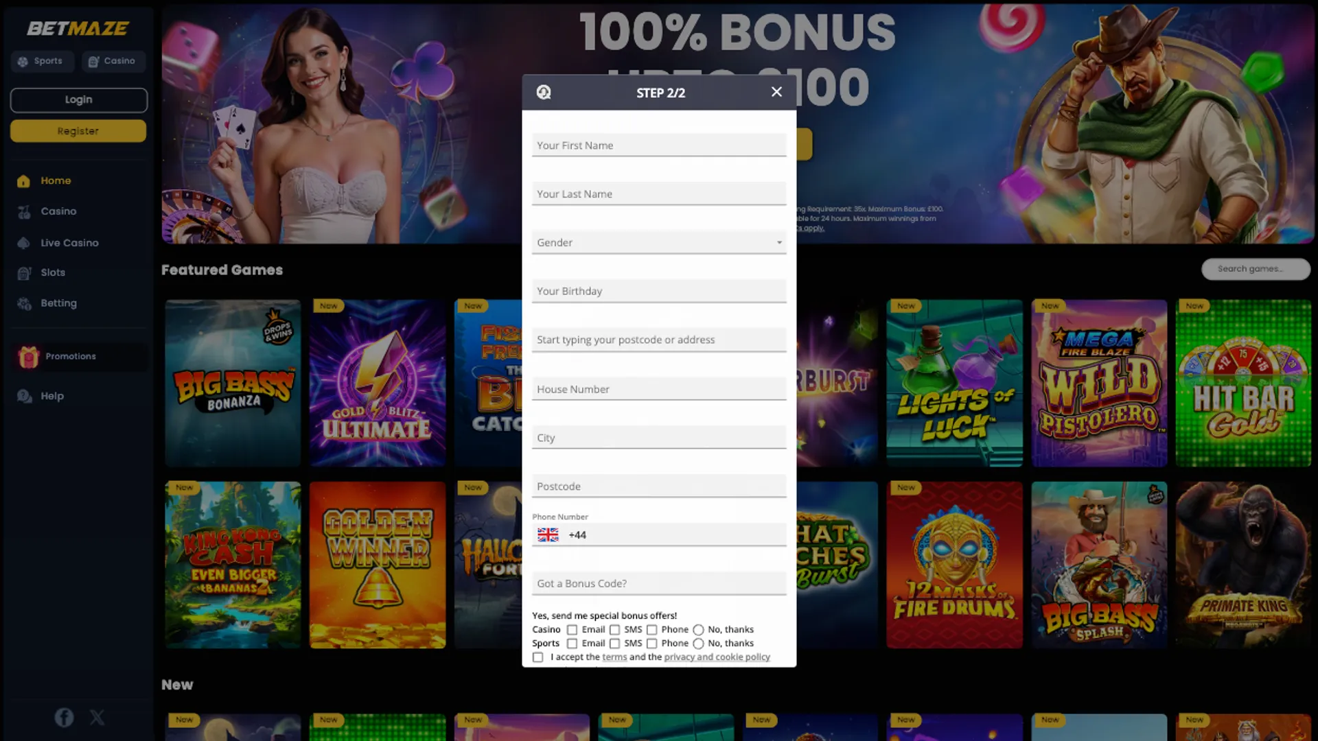 Betmaze Casino Registration