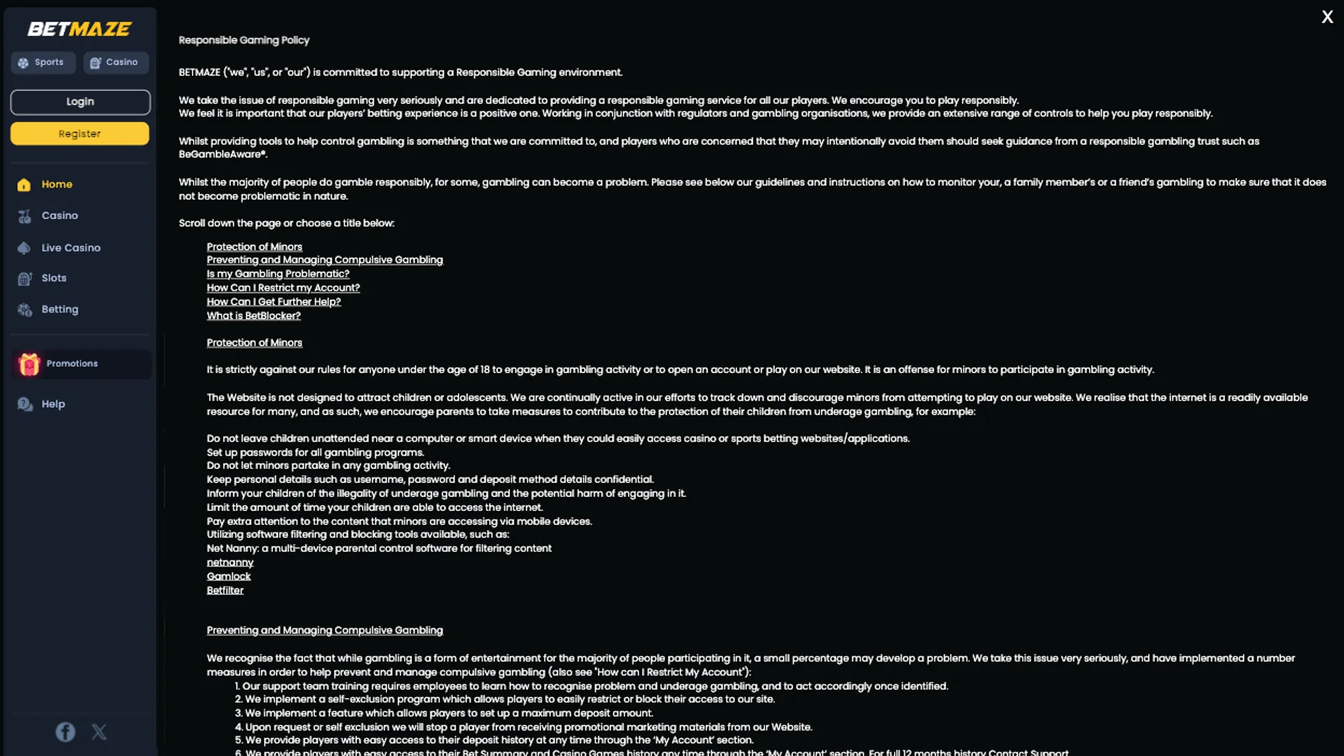 Responsible gambling tools at Betmaze Casino