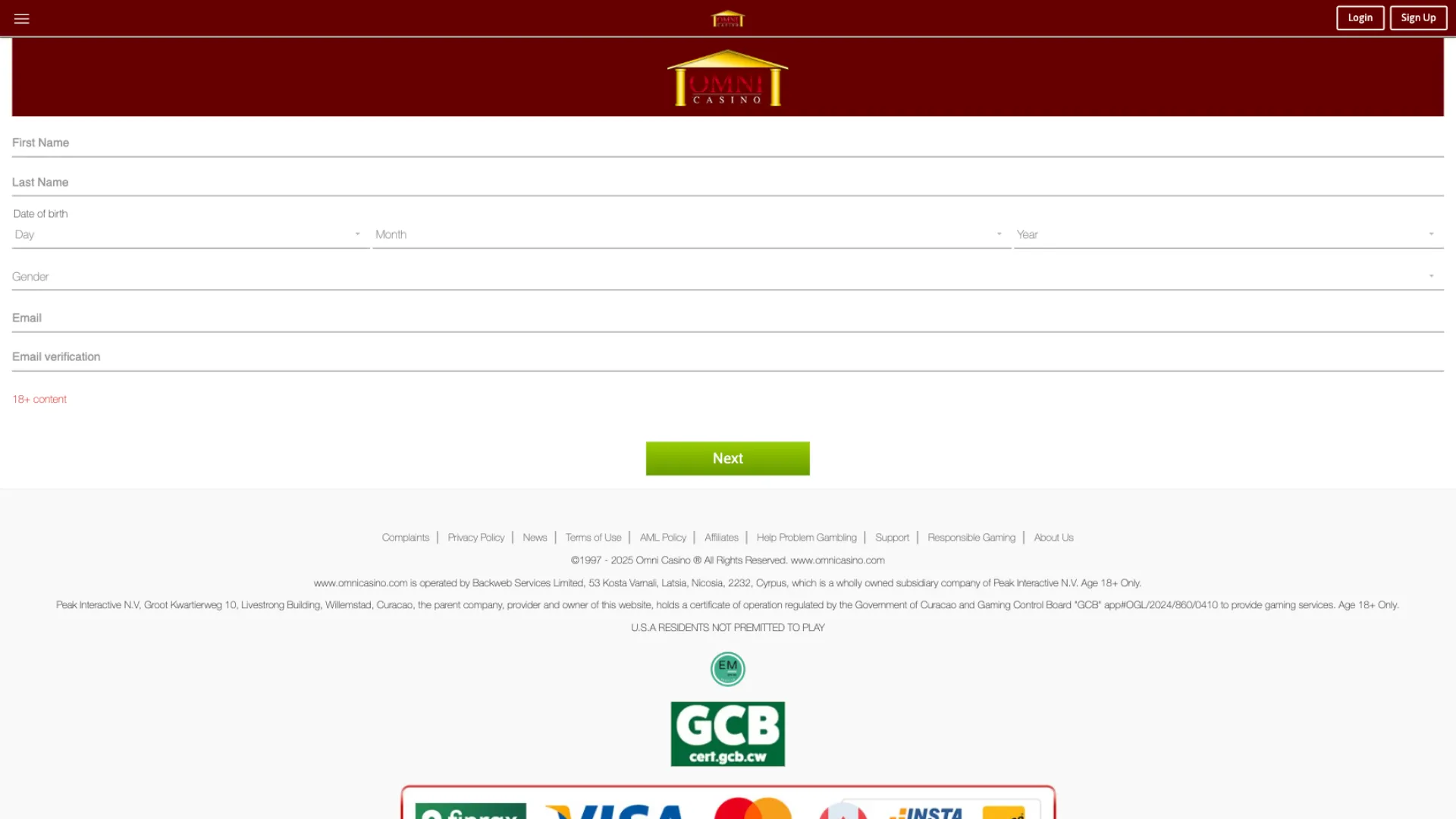 Omni Casino sign up offer