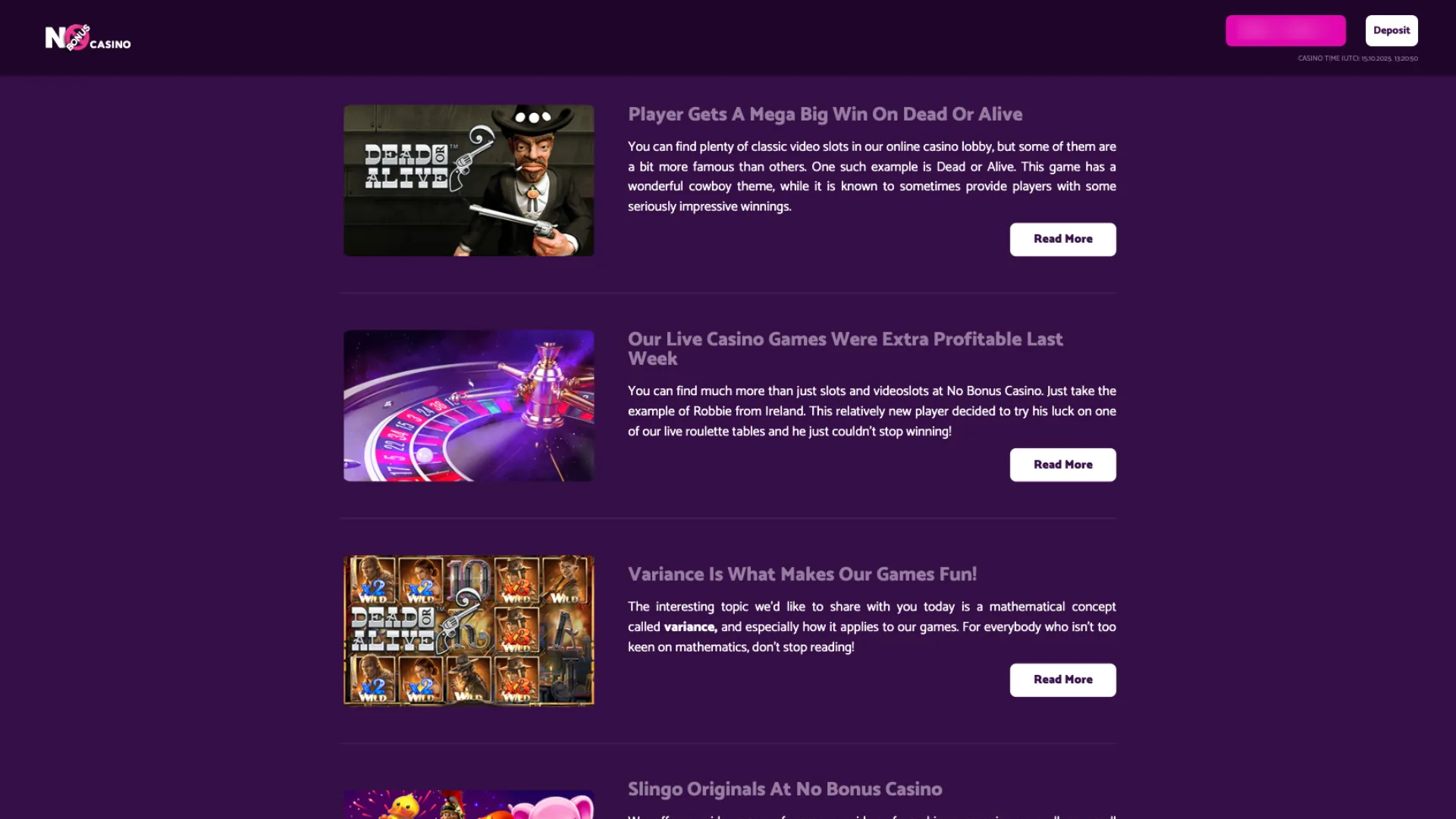 No Bonus Casino unique features