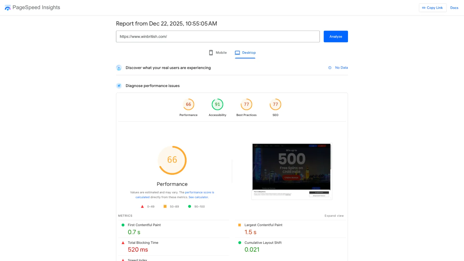 User experience and site performance