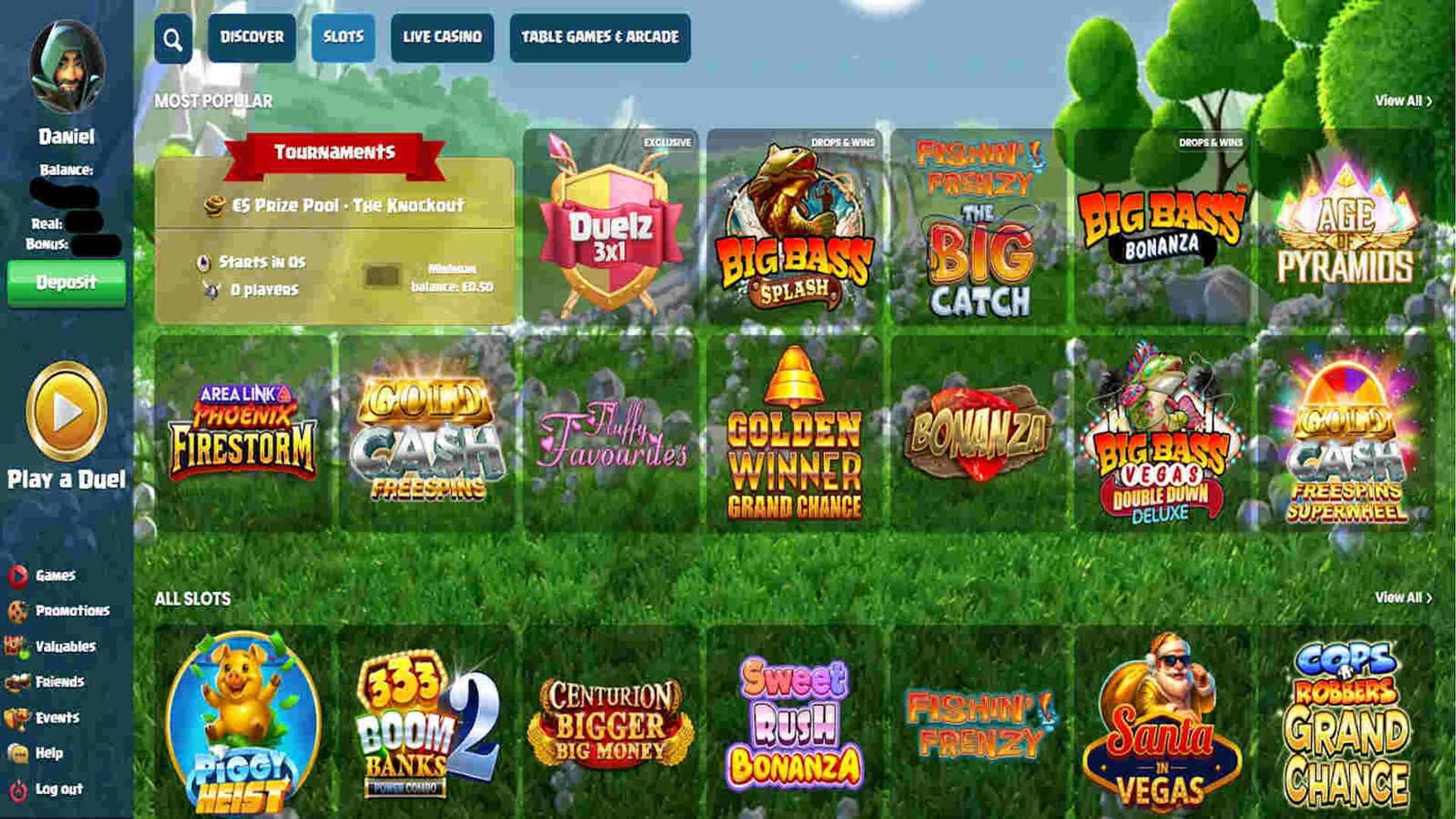 Online slots and megaways at Duelz