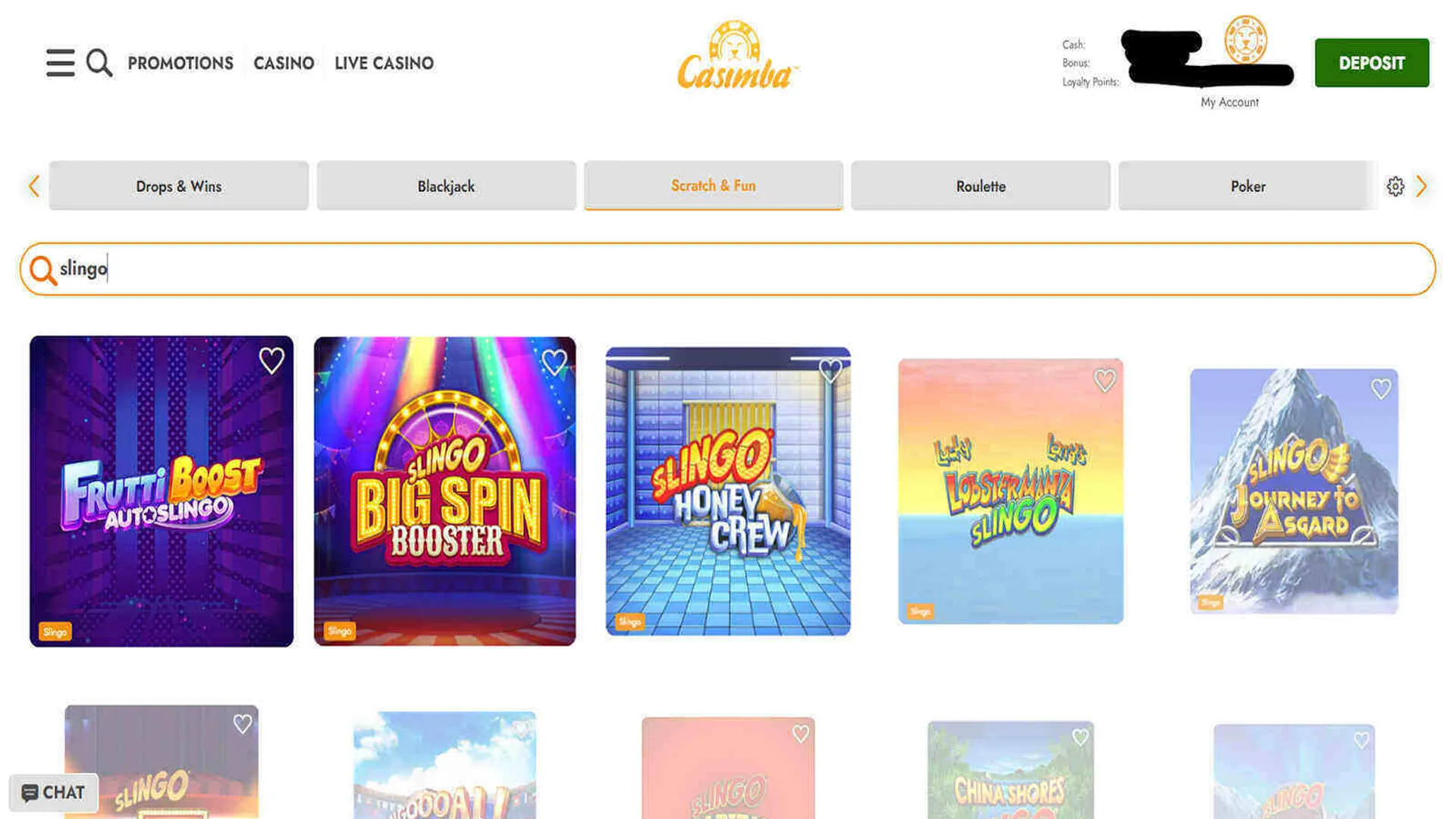 Casimba Casino exclusive games and Slingo