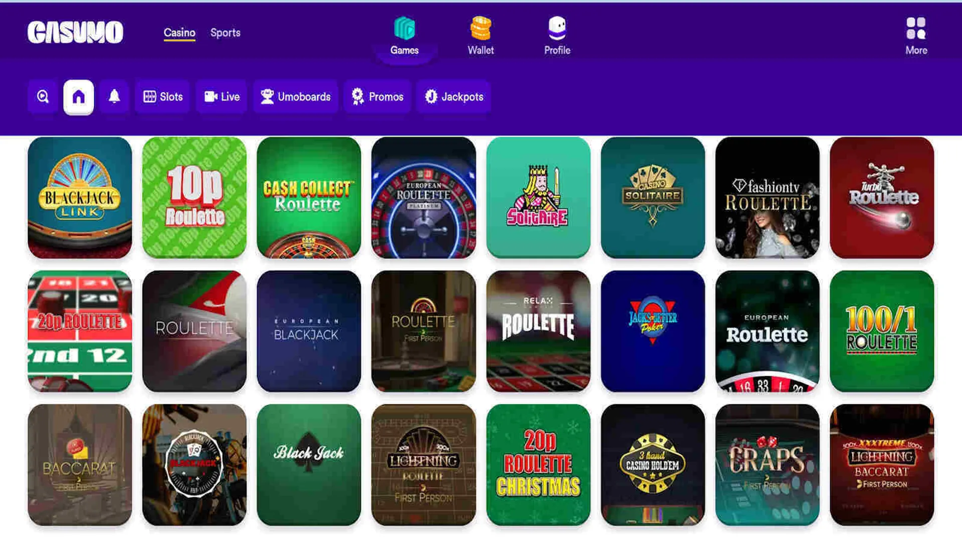 Casumo Casino table games