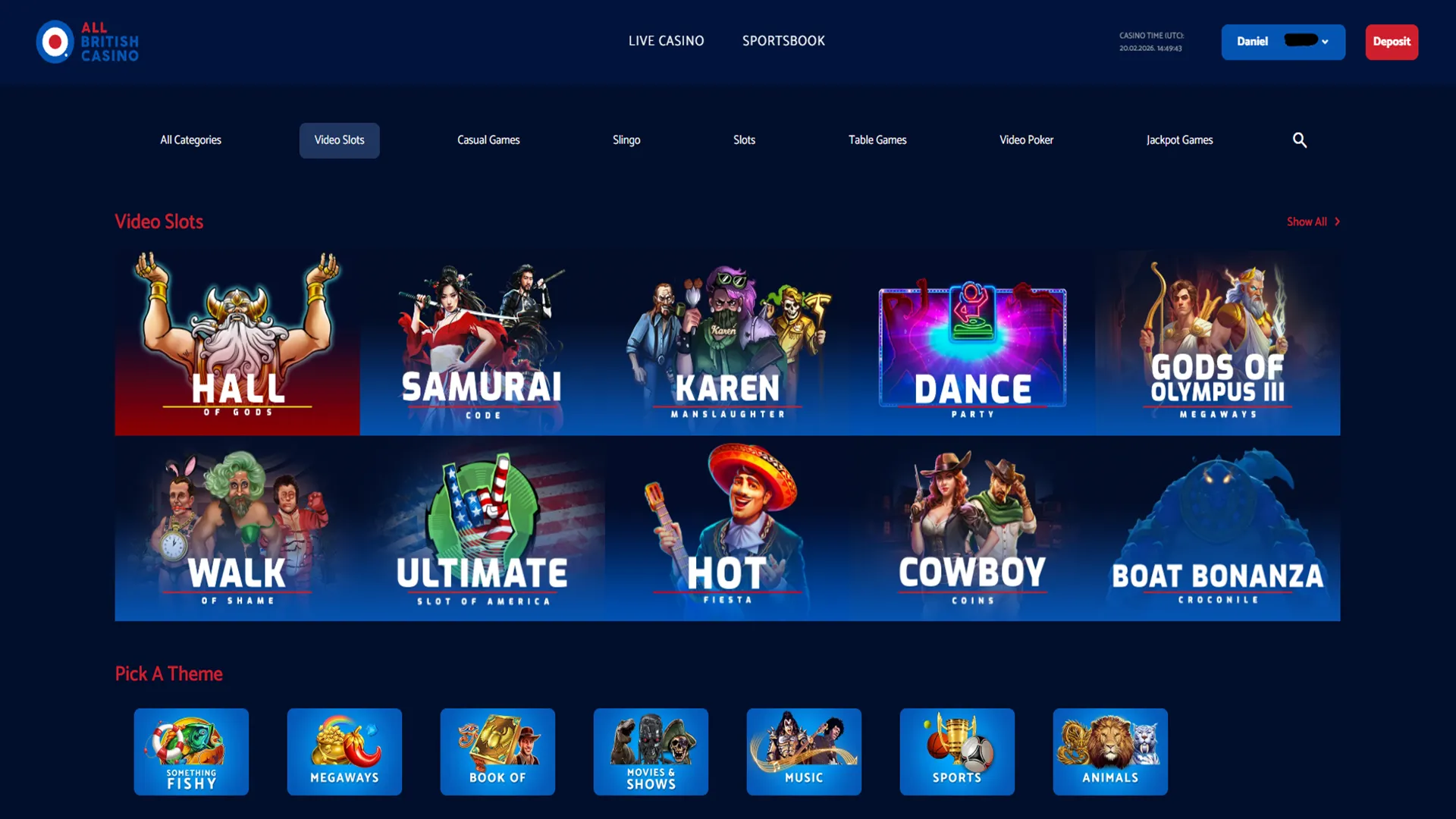 All British Casino slot selection