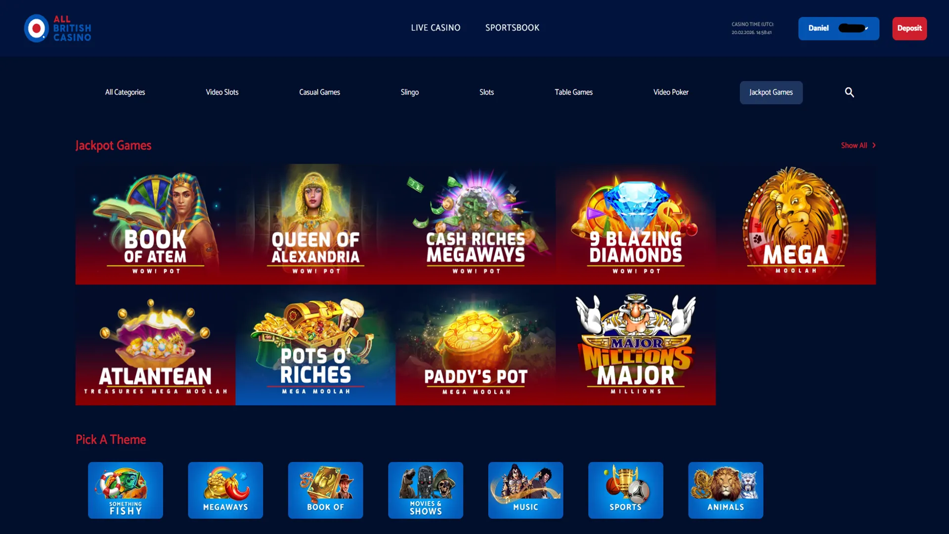 Jackpot games at All British Casino