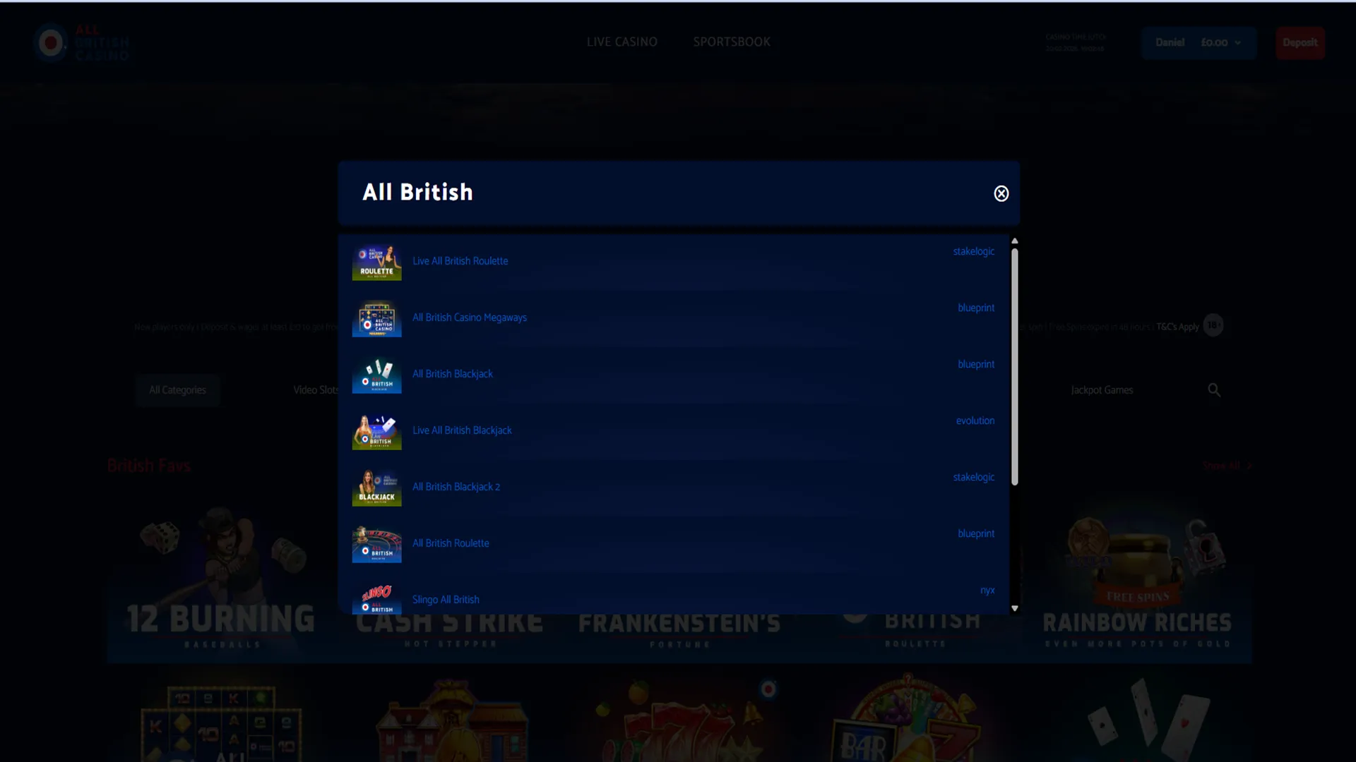 Slingo at All British Casino