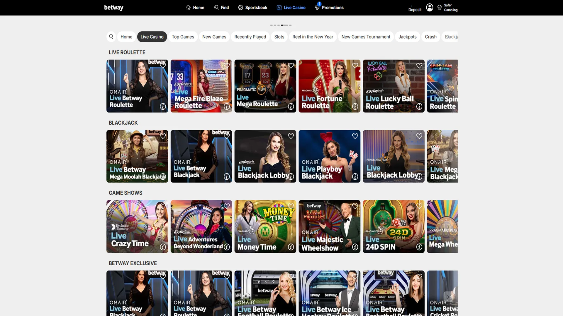 Live casino at Betway