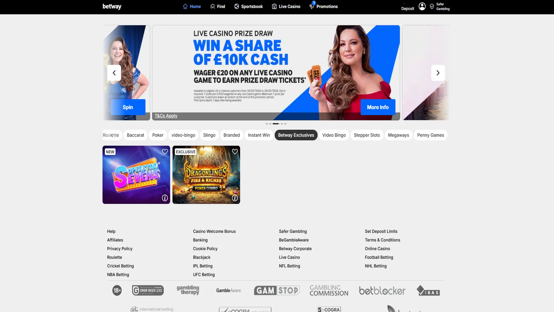 Exclusive games at Betway