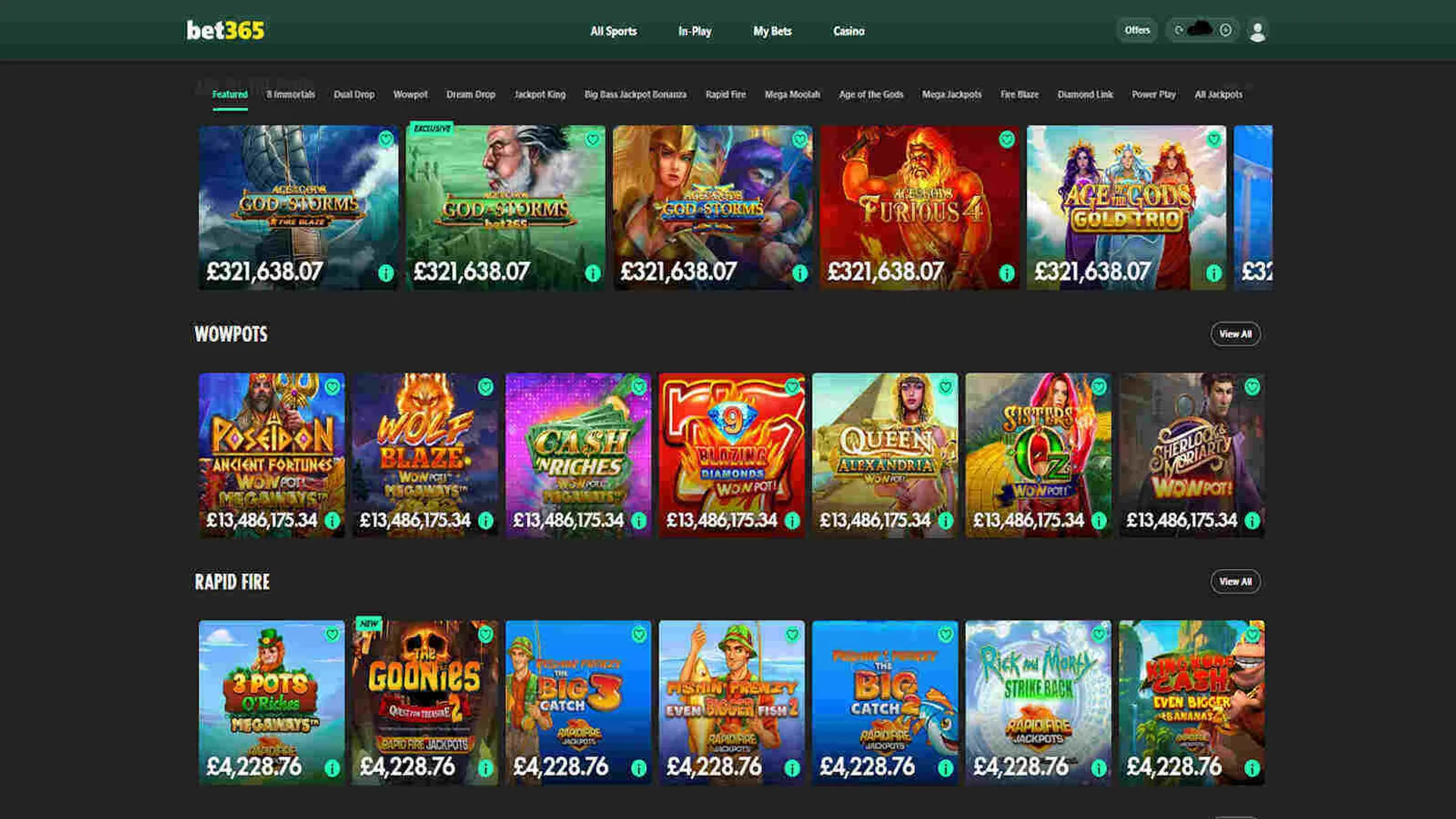 bet365 Megaways and jackpot slots