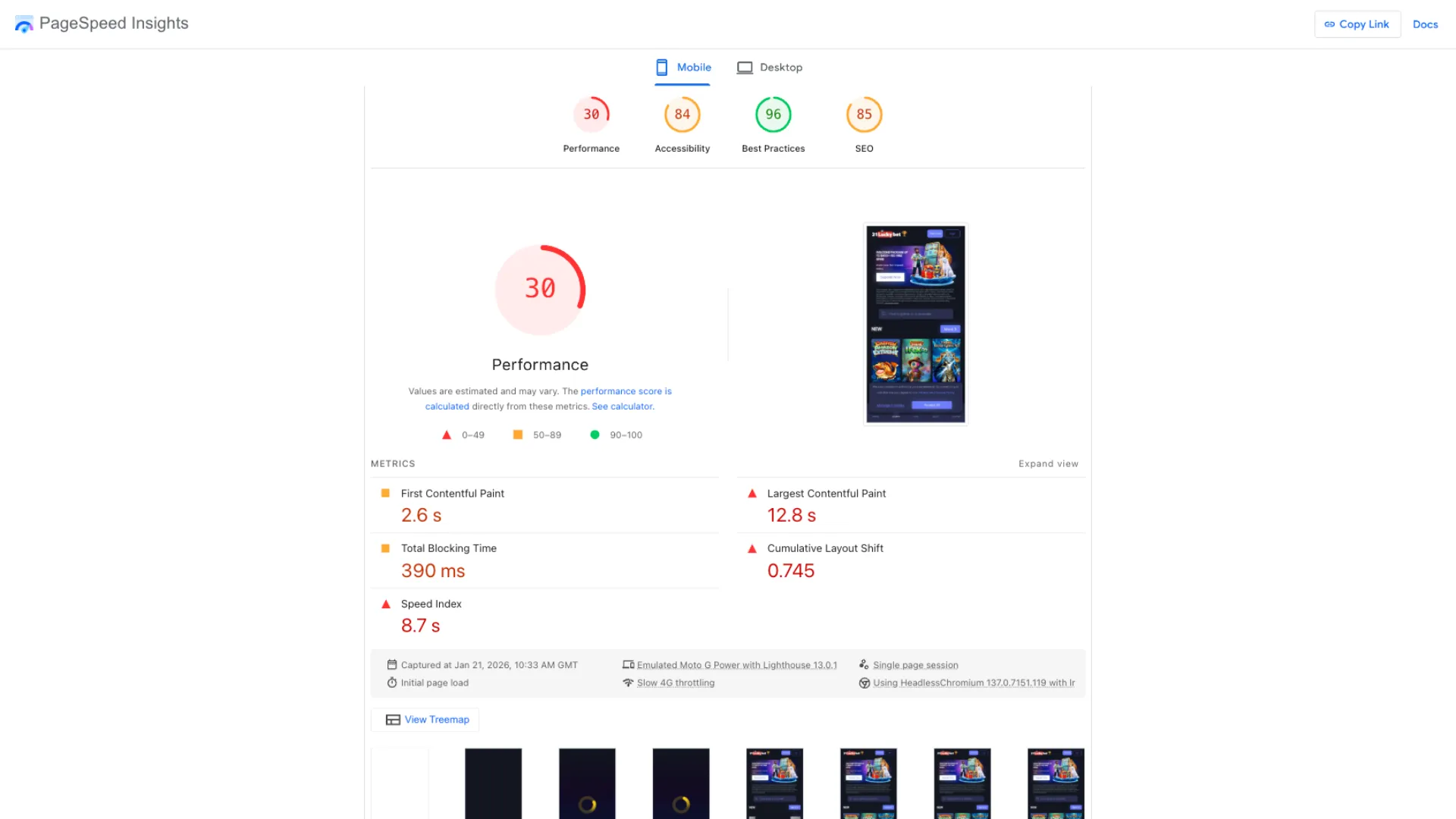 Speed performance at 21LuckyBet Casino