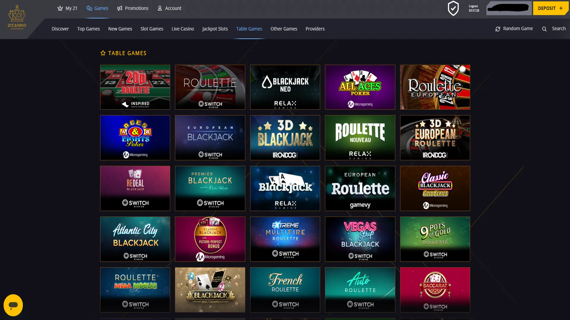 21 Casino table games