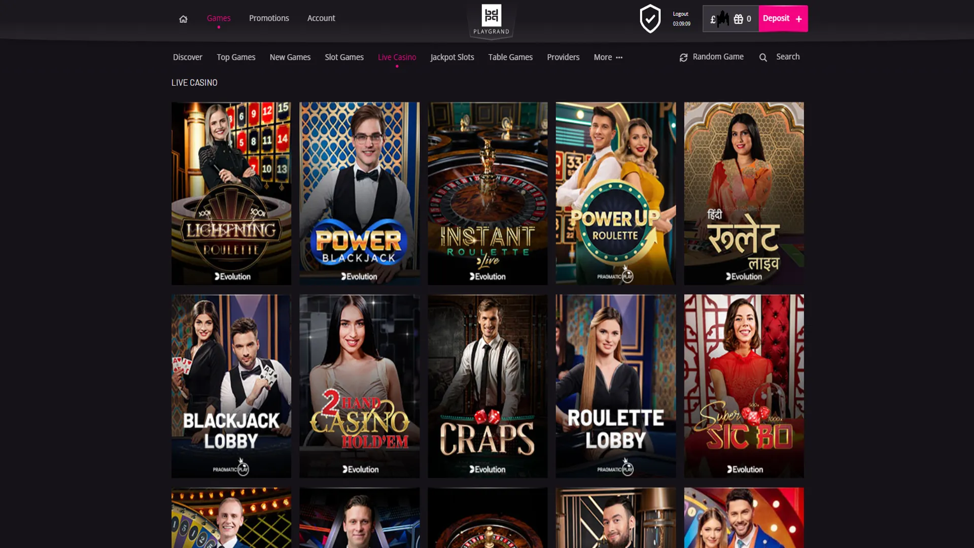 Live casino at PlayGrand