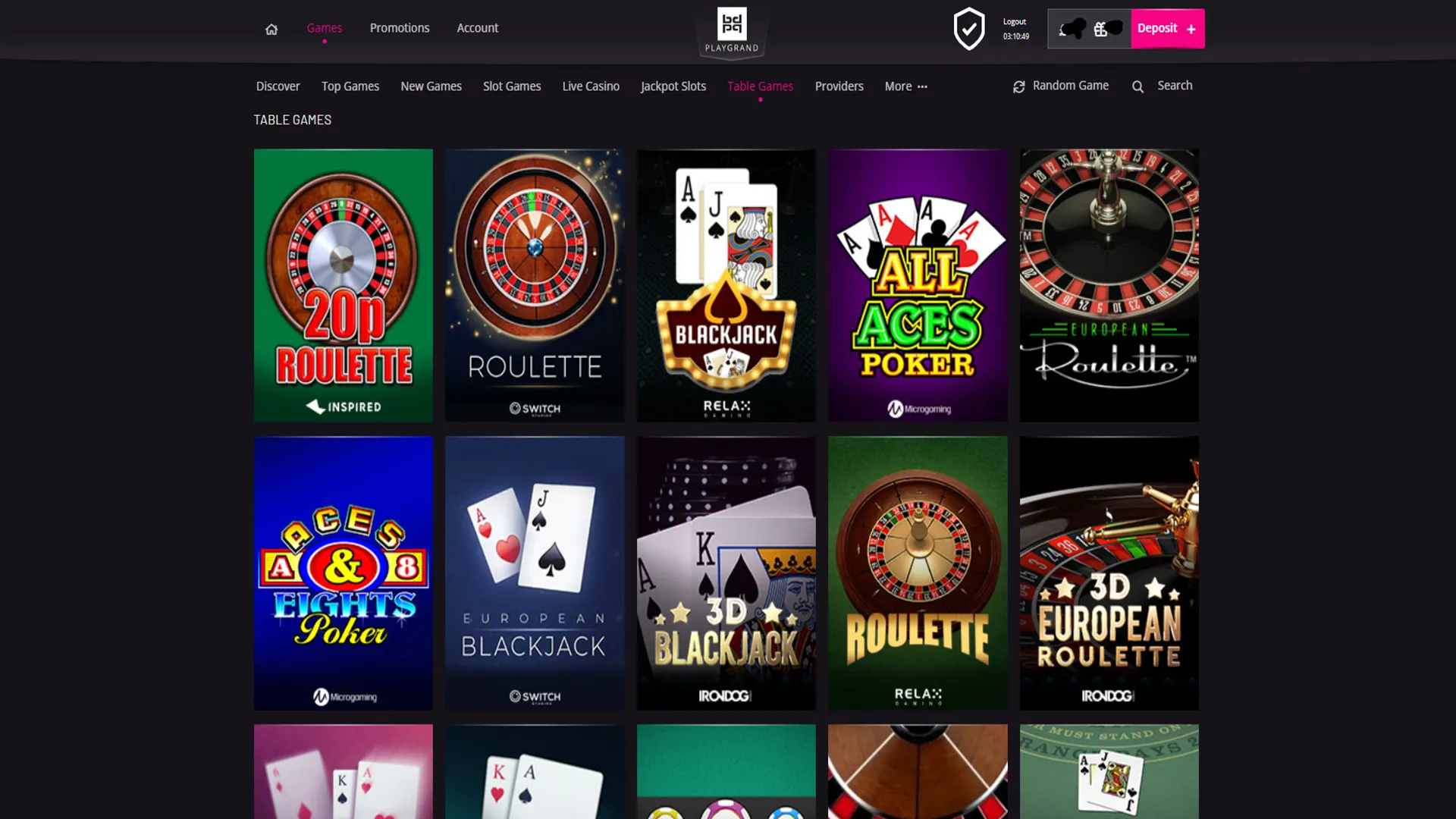 Table games at PlayGrand