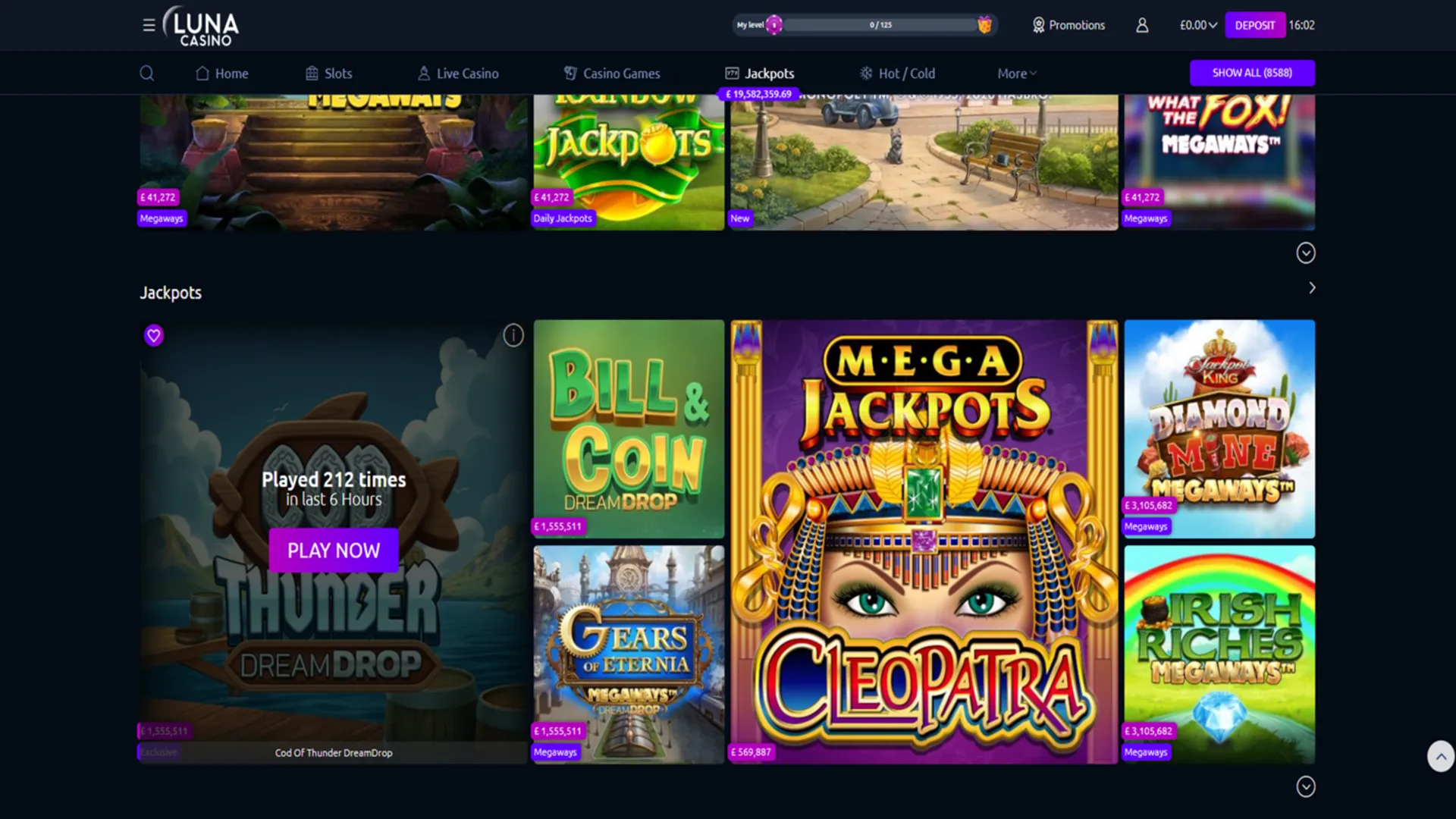 Megaways selection at Luna