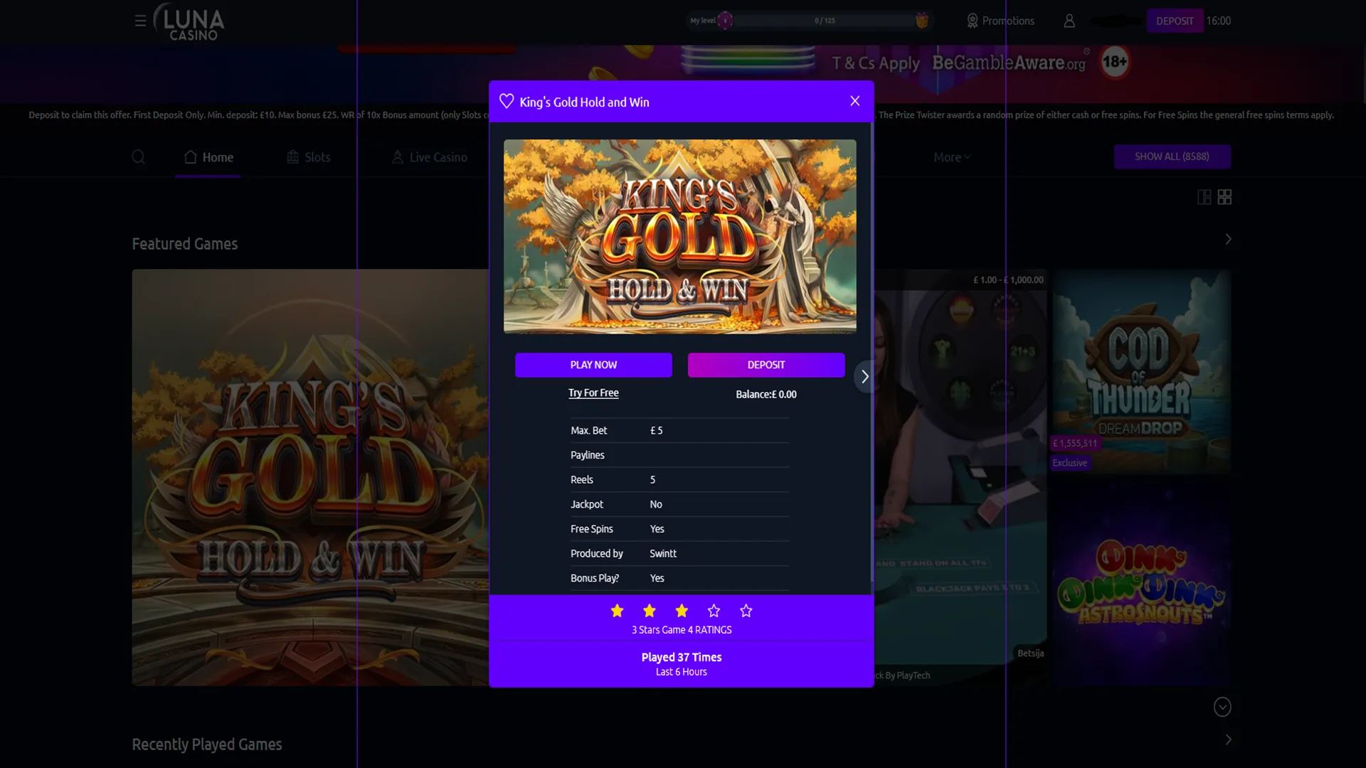 Site performance at Luna Casino