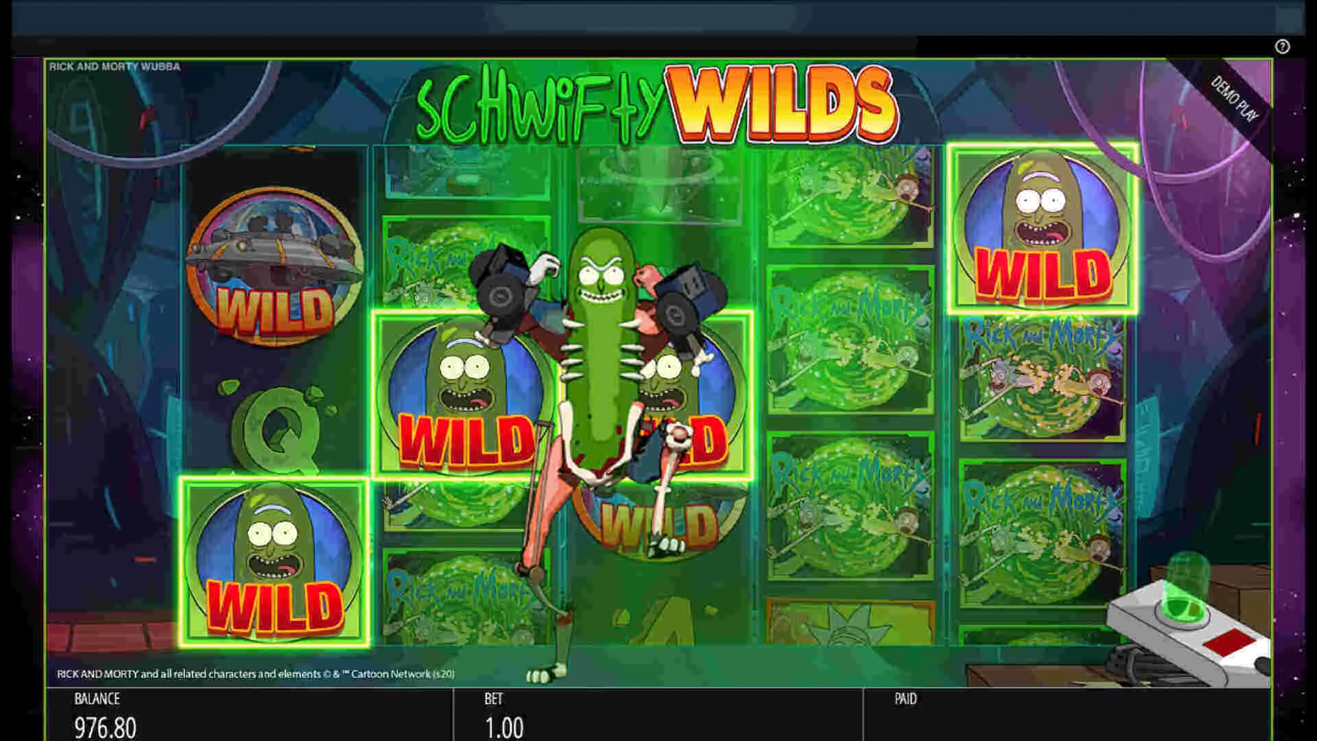 Graphics, sounds and vibes of Rick and Morty Wubba Lubba Dub Dub slot