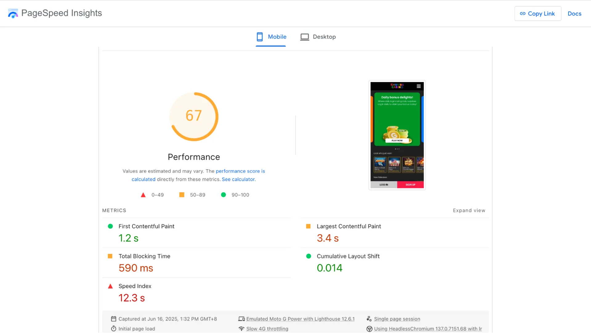 page speed insights