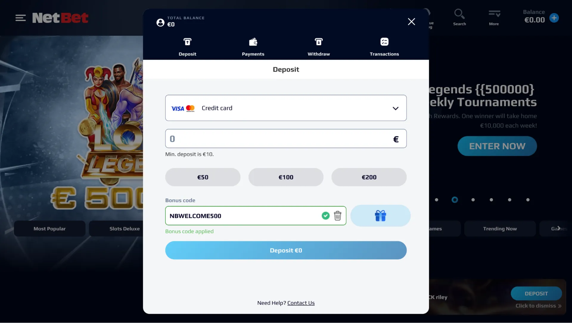 NetBet casino sign up