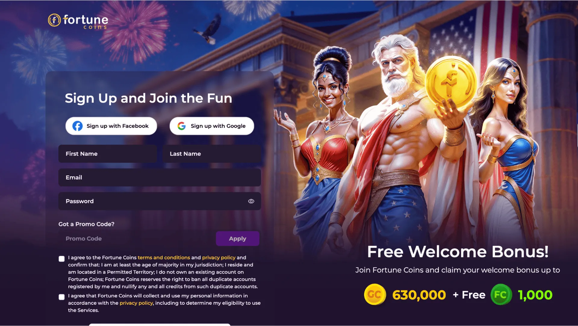 Fortune Coins sign up