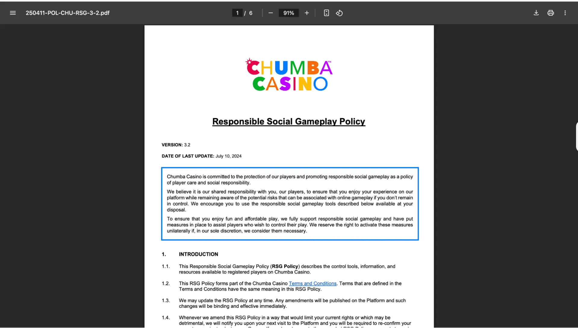 chumba casino gameplay policy
