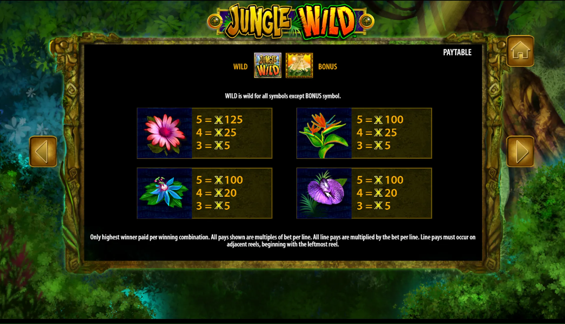 Jungle Wild paytable