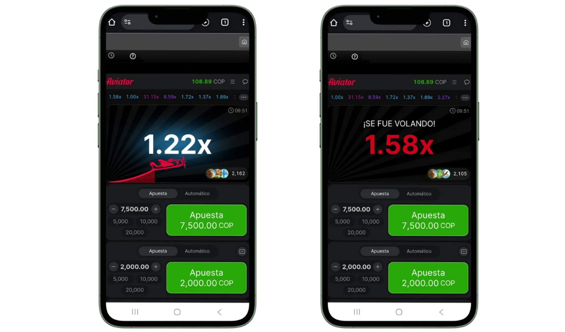 El juego Aviator desde un telefono móvil