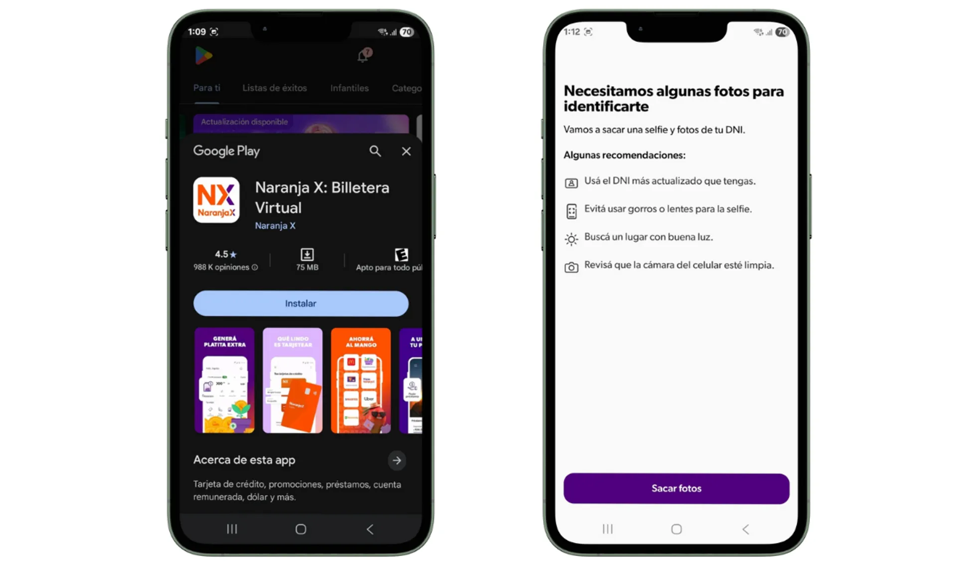 Descarga de la app de Naranja X