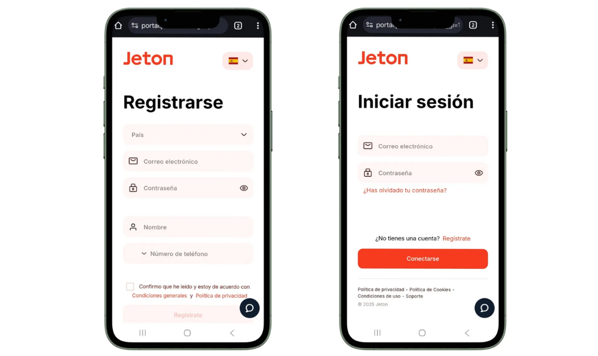 Formulario de registro de Jeton