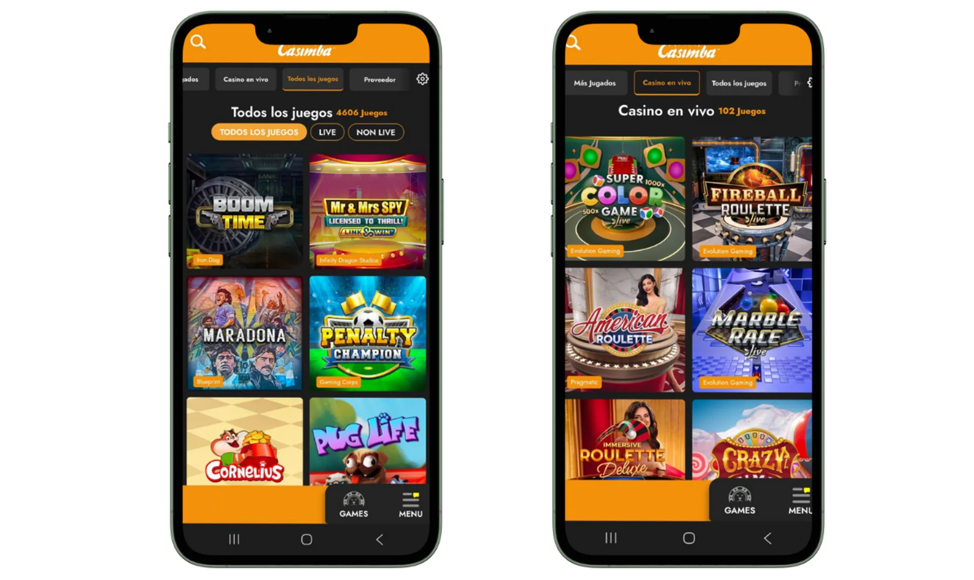 Captura del casino Casimba desde el móvil
