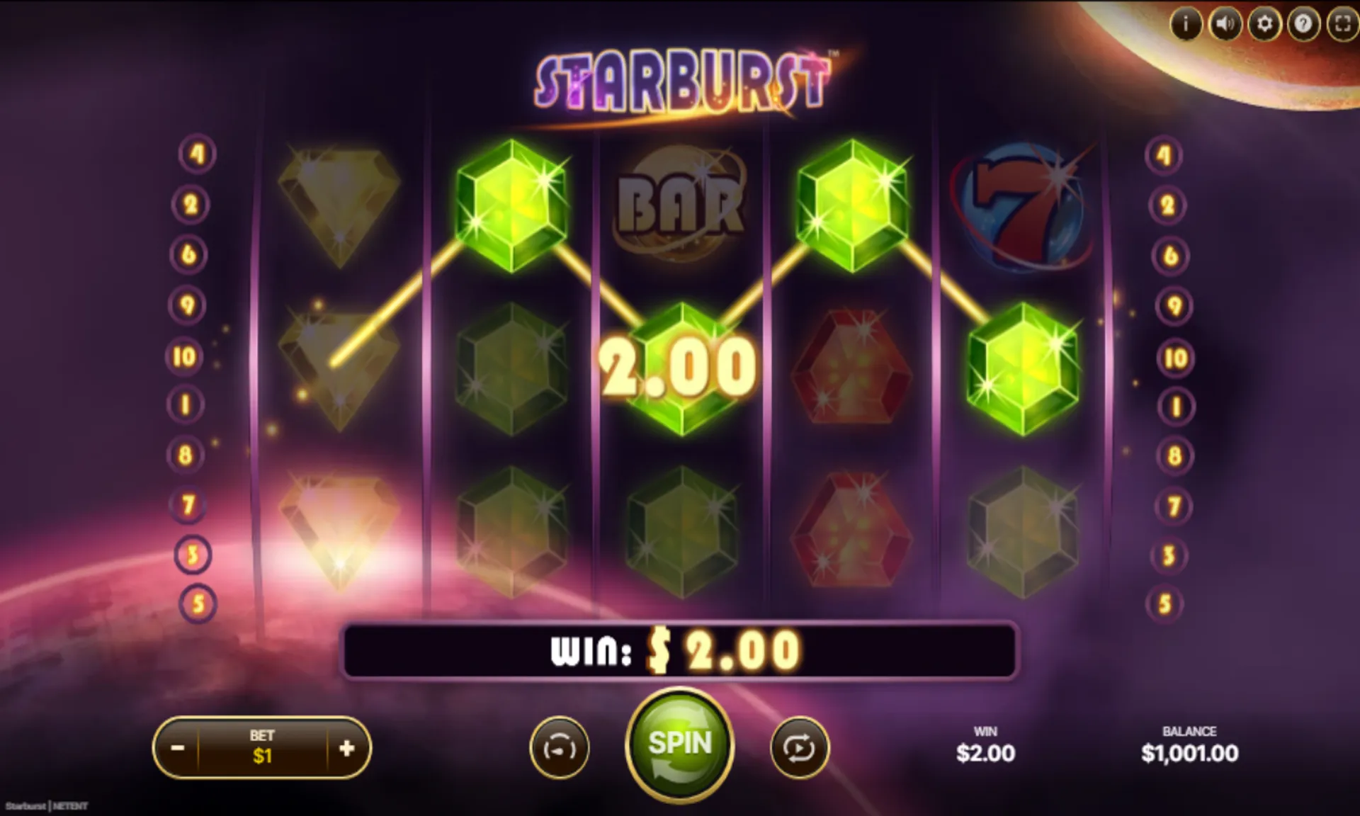 premiação na grelha de starburst