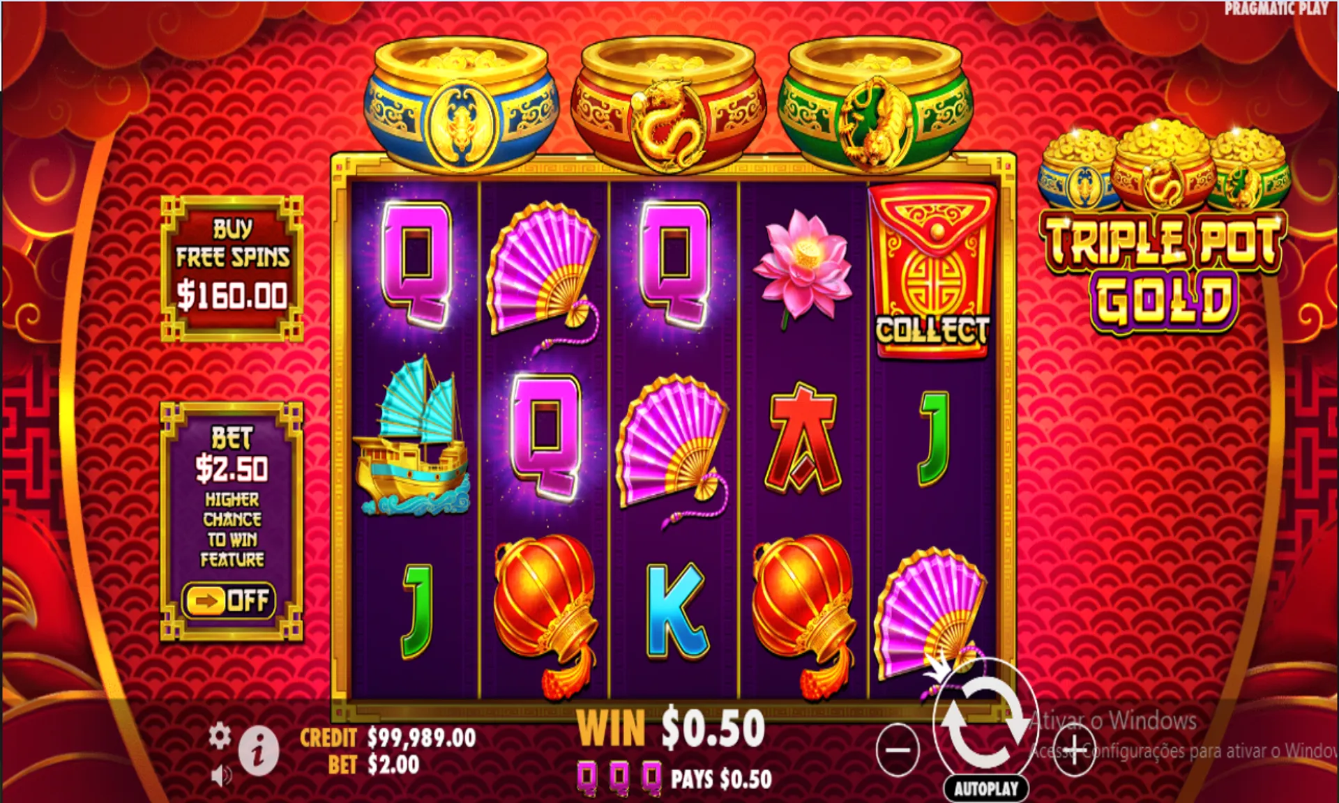 combinação simples em triple pot gold