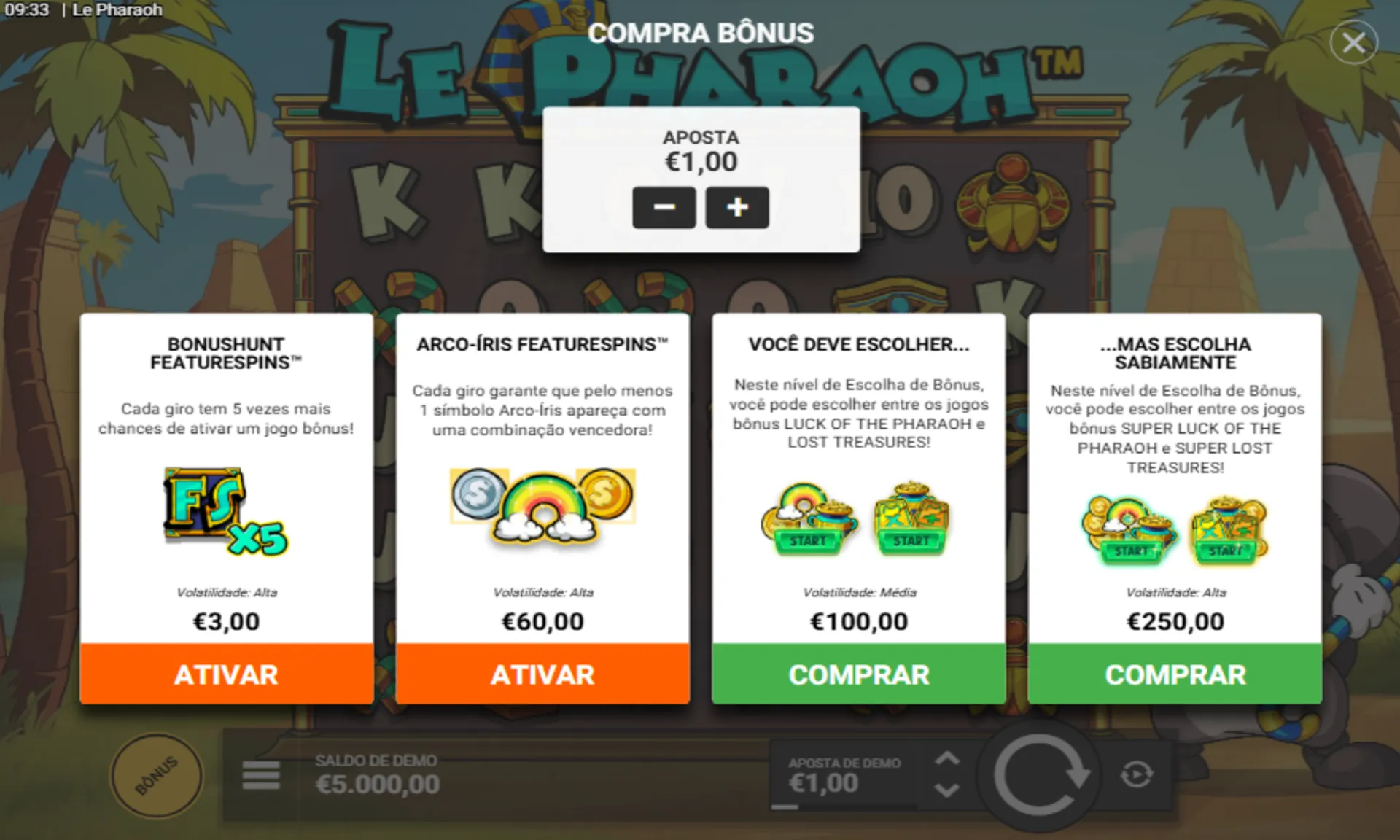 página de compra de bônus em le pharaoh