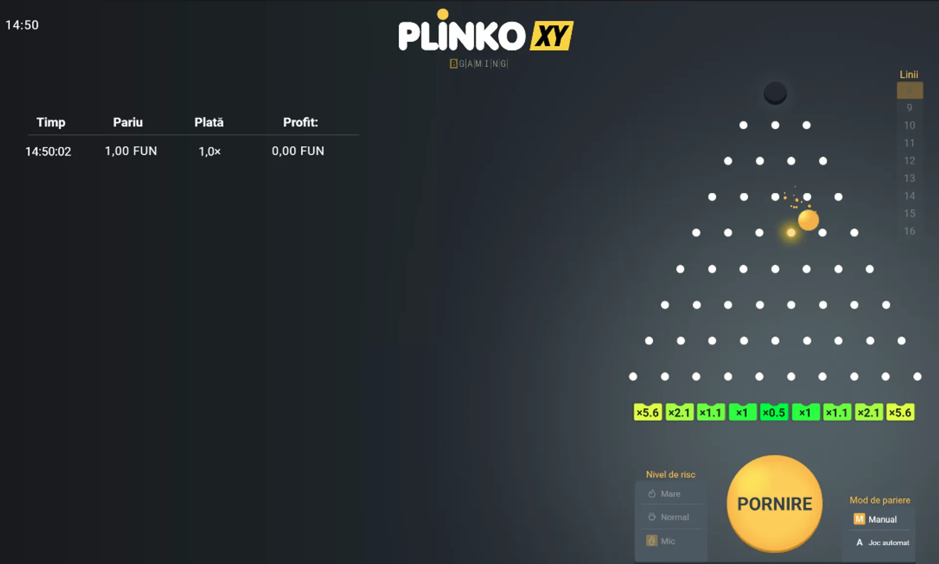 Plinko XY from Bgaming main game board