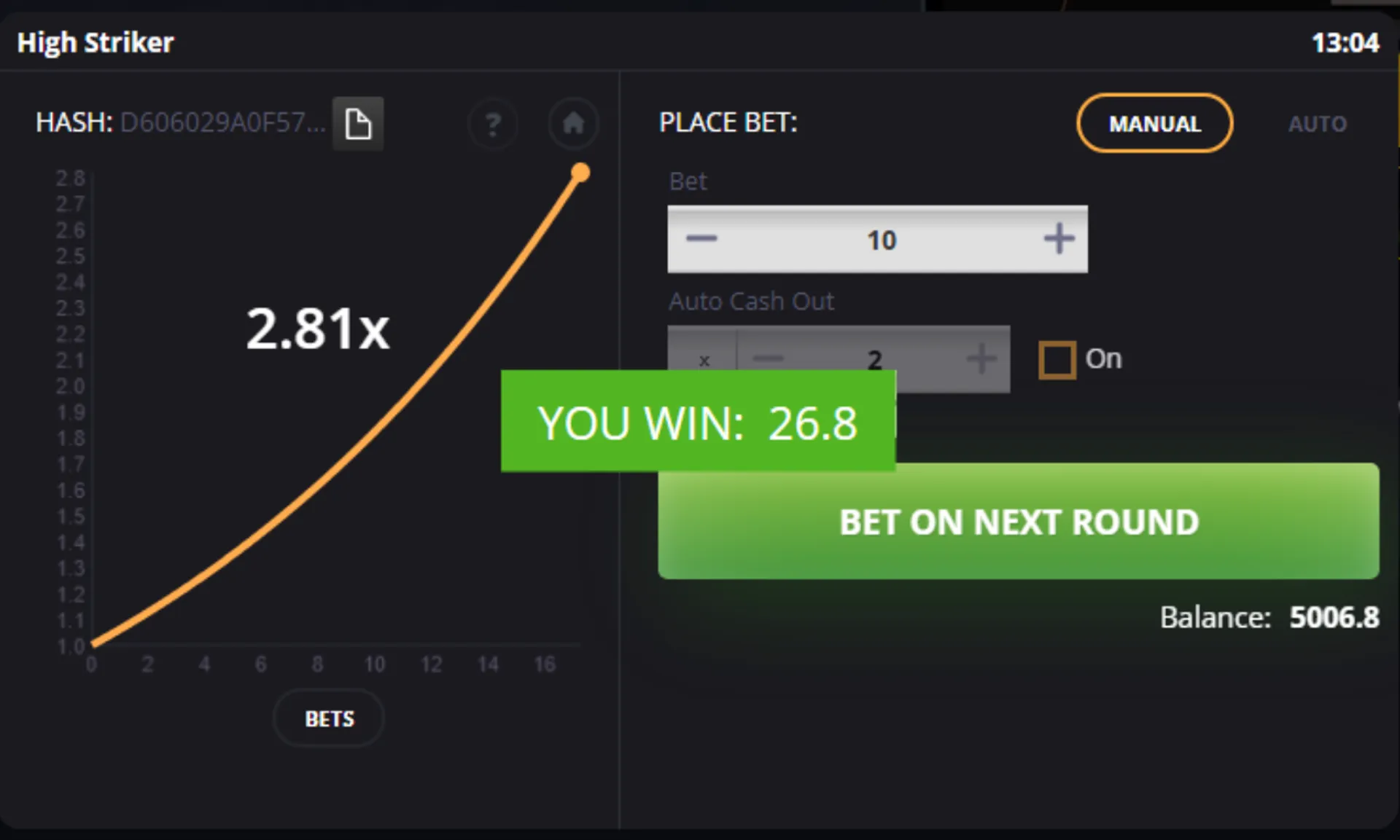 ganho de 2.68 em high striker
