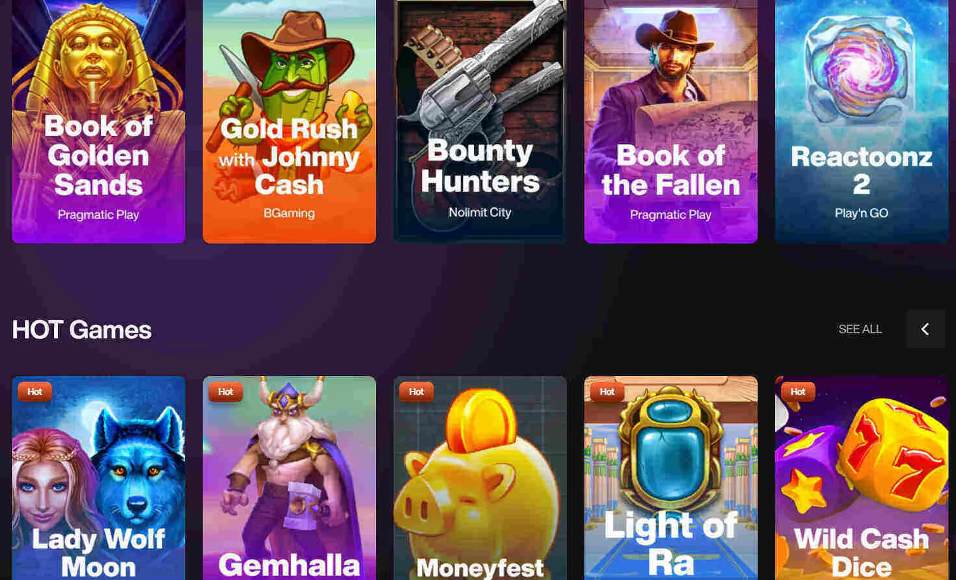 JustCasino.io impressive slot selection