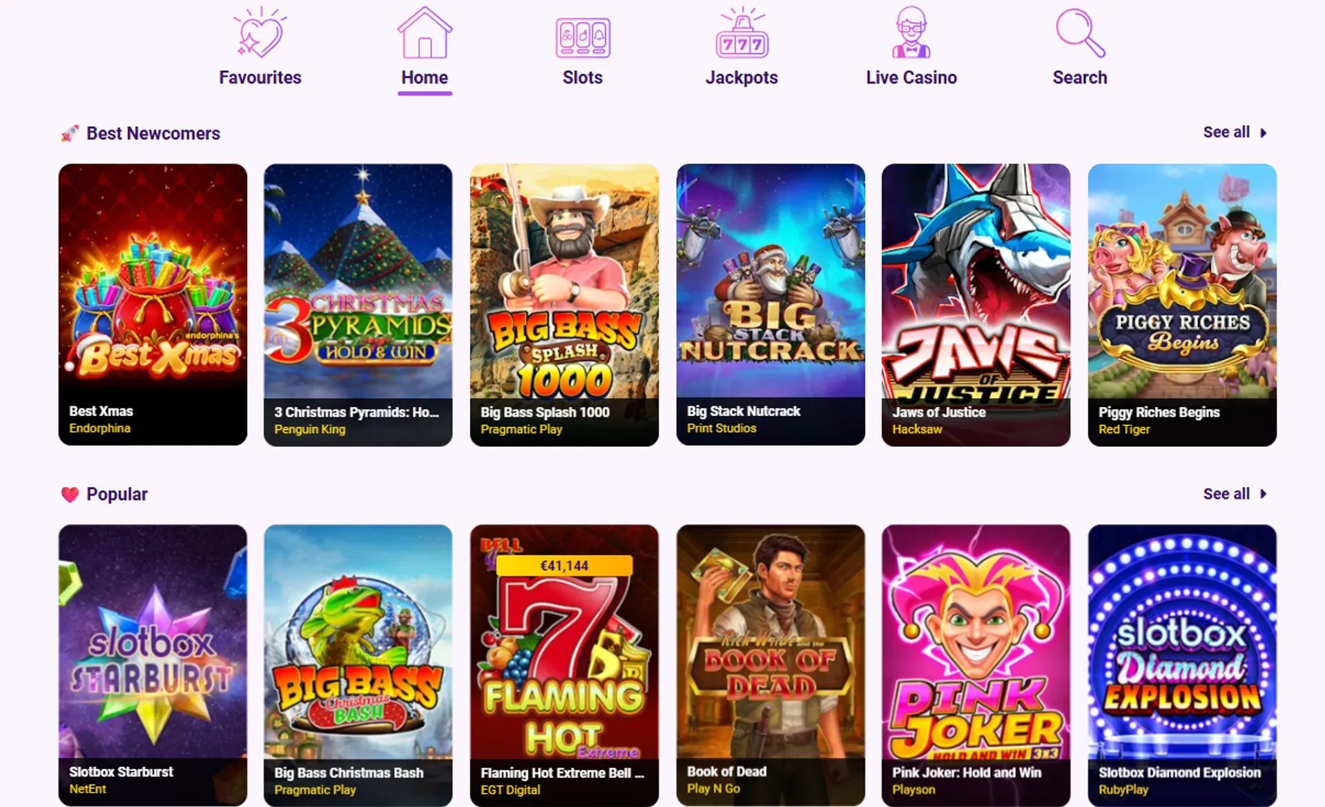 Slot titles at Slotbox