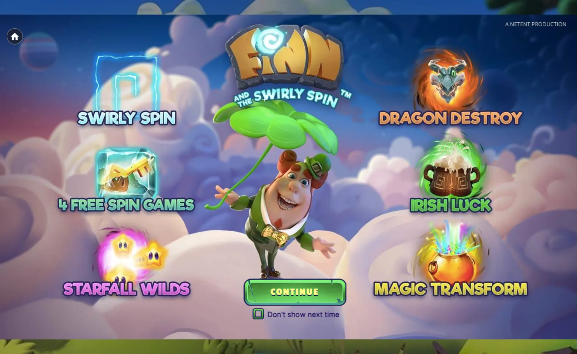Finn and the Swirly spin slot features