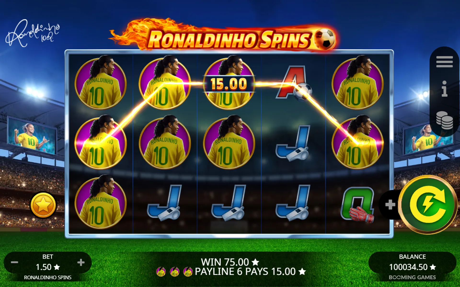 tela de vitória do slot Ronaldinho Spins