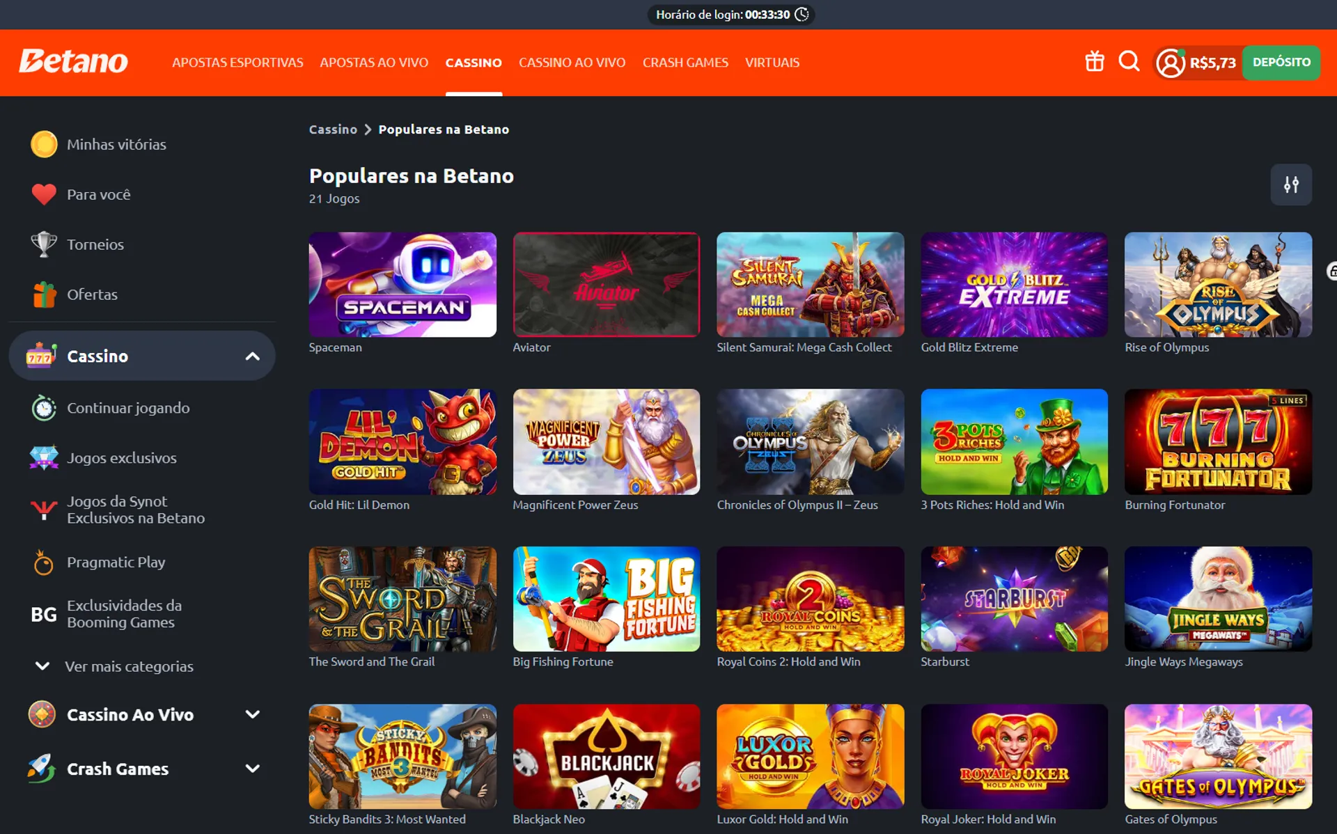 página de slots da Betano