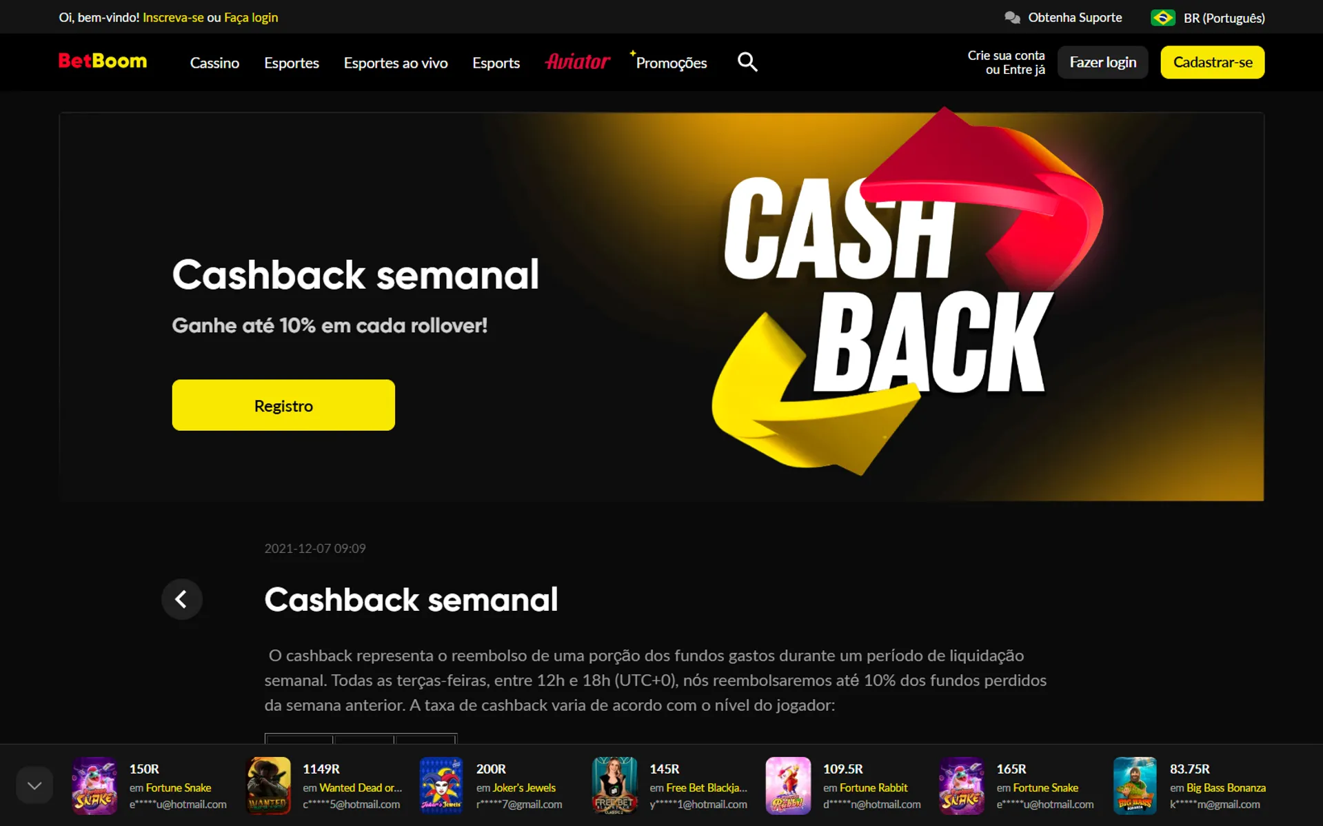 bônus de cashback betboom