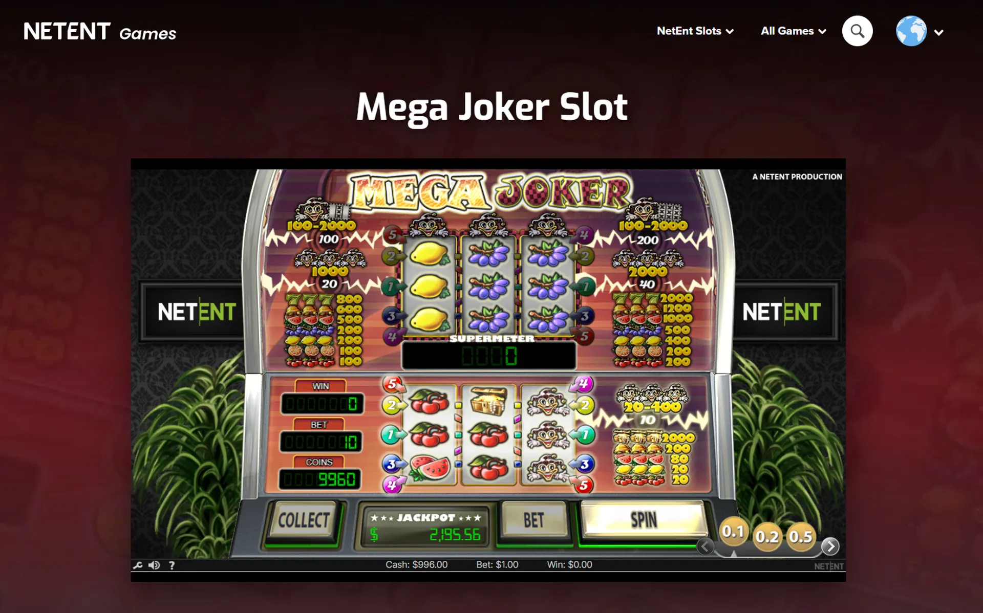 tela do slot mega joker