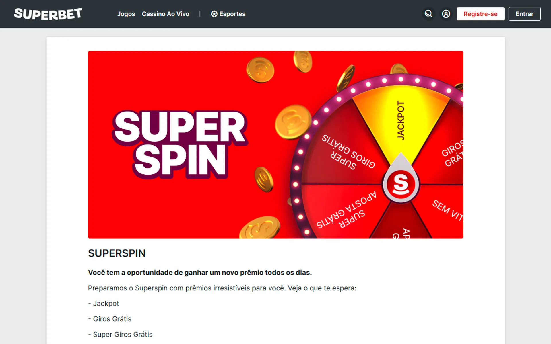 Promoção SuperSpin da Superbet